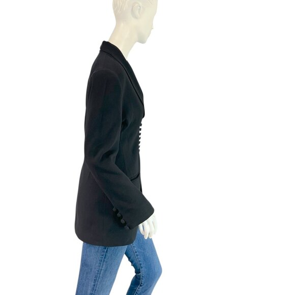Bebe Vintage 90s Black Cinched Waist Long Blazer Wool Blend Made in USA, Size 4 - Picture 5 of 12